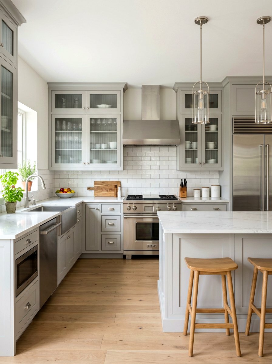 Grey Shaker Kitchen With Reeded Glass - 30 ribbed glass cabinet ideas