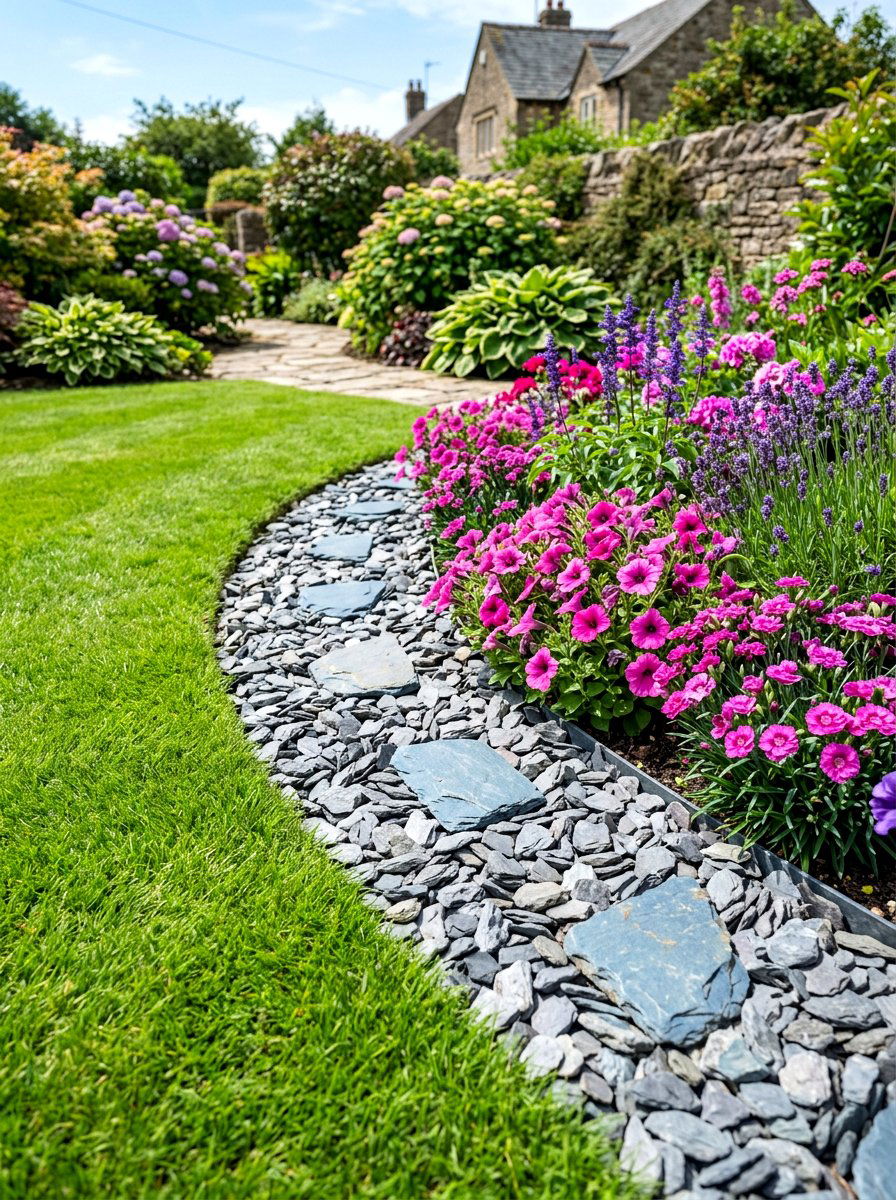 Grey Slate Chip Border - 30 gravel garden ideas