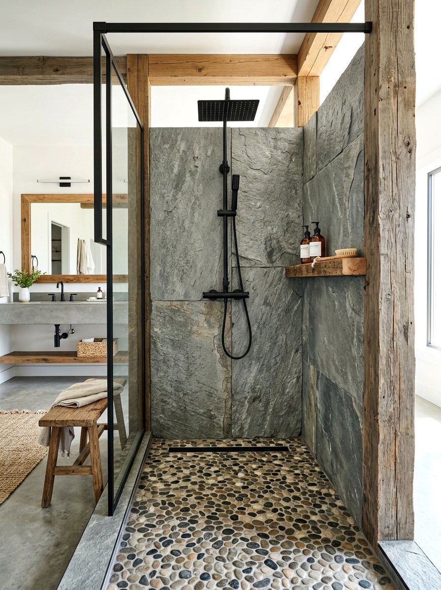 Grey Slate Shower - 30 stone slab shower ideas