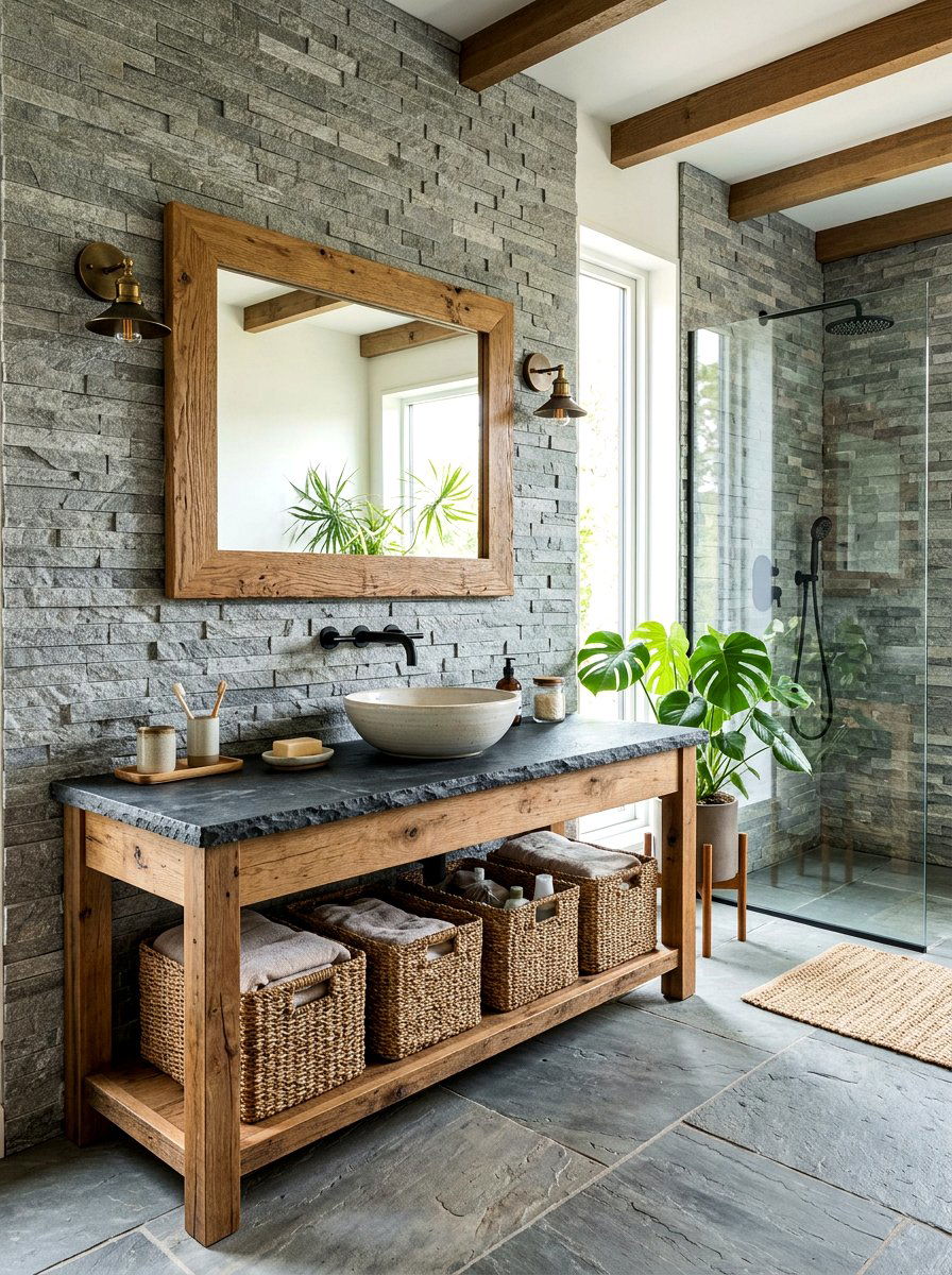 Grey Stacked Stone Tile Bathroom - 30 stacked tile bathroom ideas