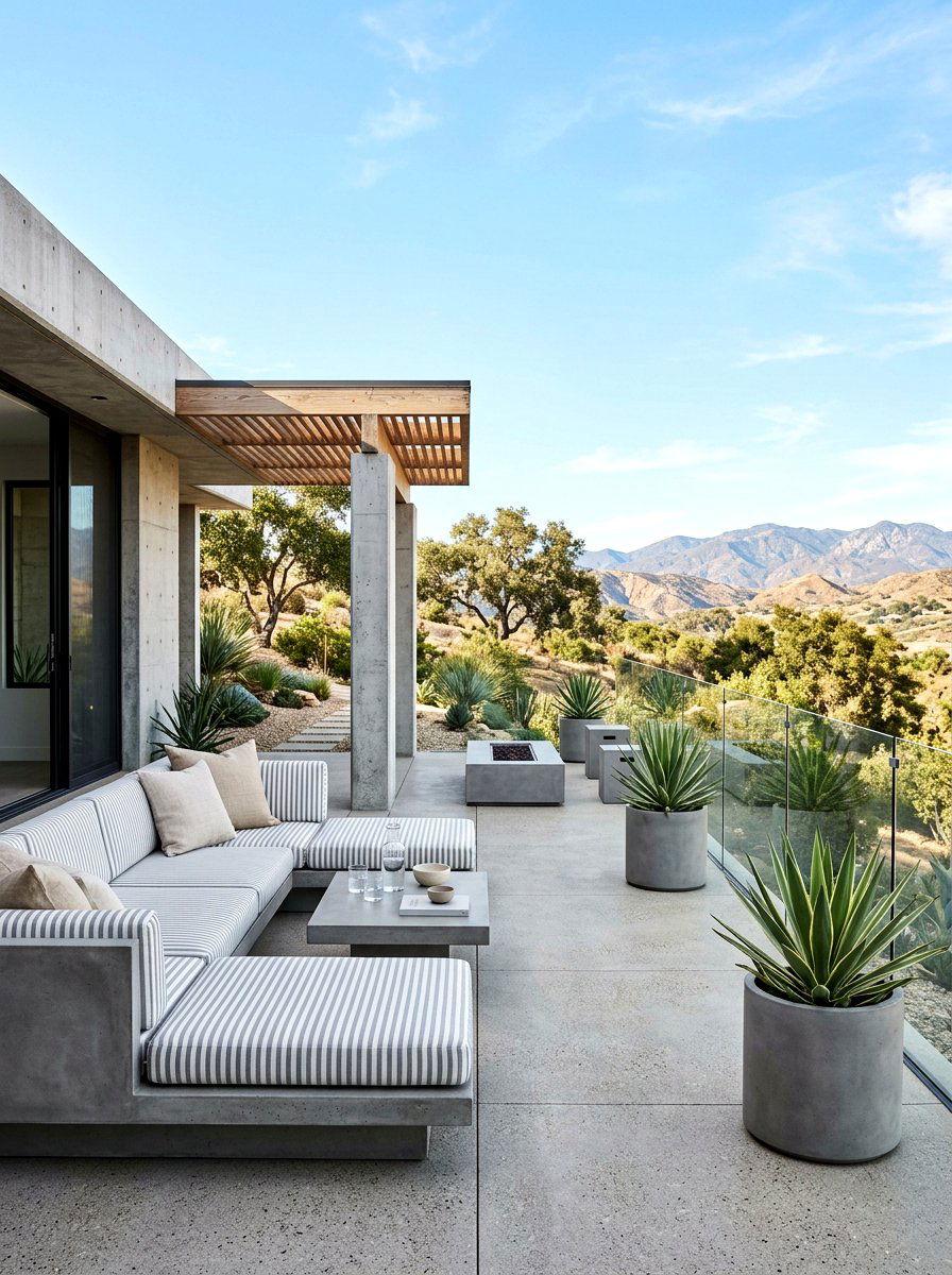 Grey Stripe Minimalist Patio - 30 cabana stripe patio ideas