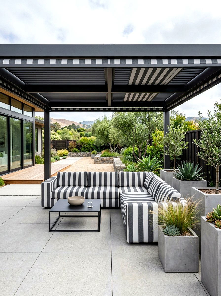 Grey Stripe Sectional Sofa - 30 cabana stripe patio ideas