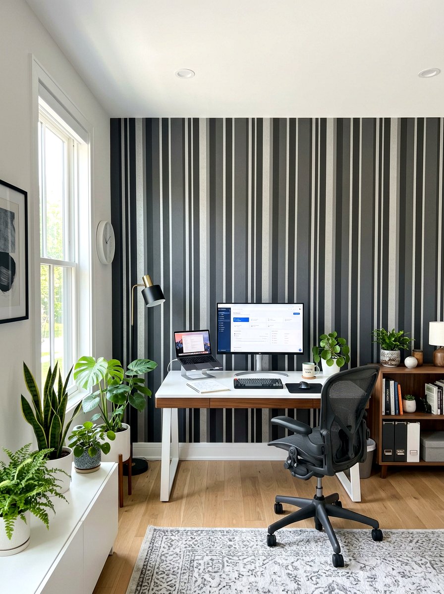 Grey Striped Accent Wall - 30 bold stripe decor ideas
