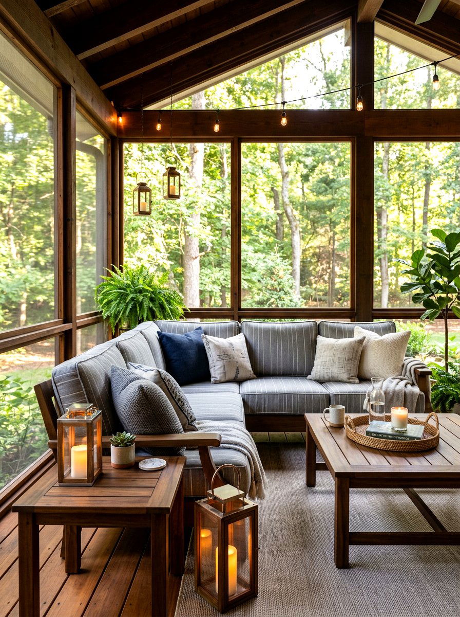 Grey Striped Outdoor Sectional - 30 striped outdoor cushion porch ideas