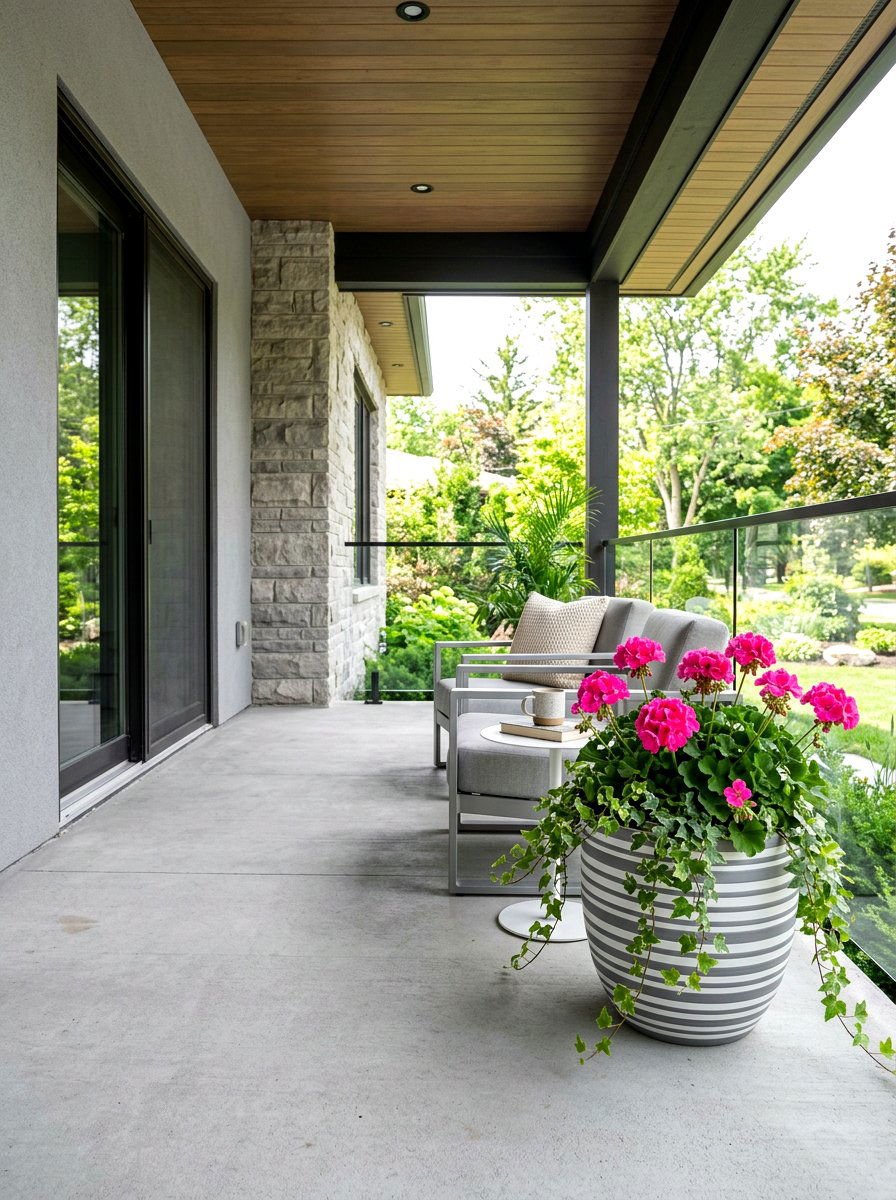 Grey Striped Porch Planter - 30 striped summer porch ideas