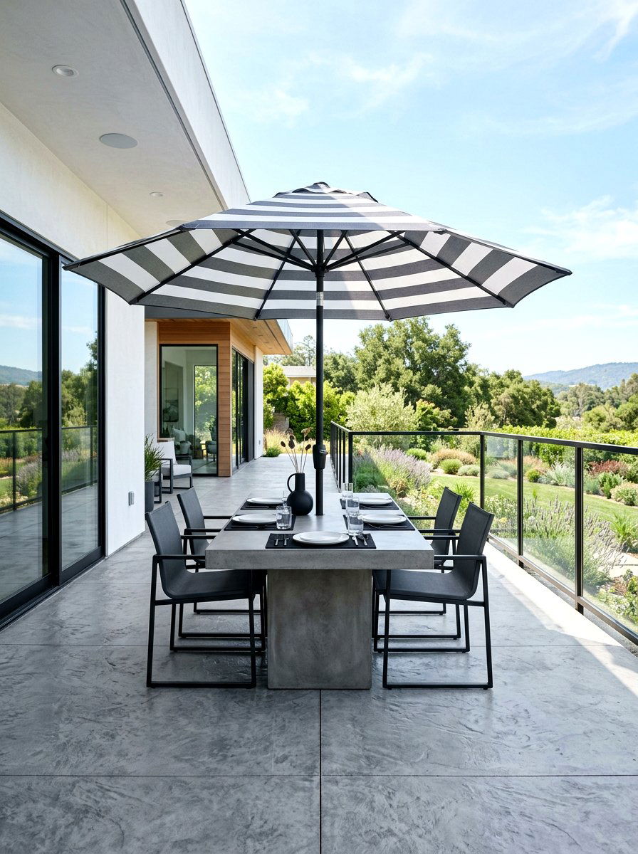 Grey Striped Umbrella - 30 striped porch umbrella ideas