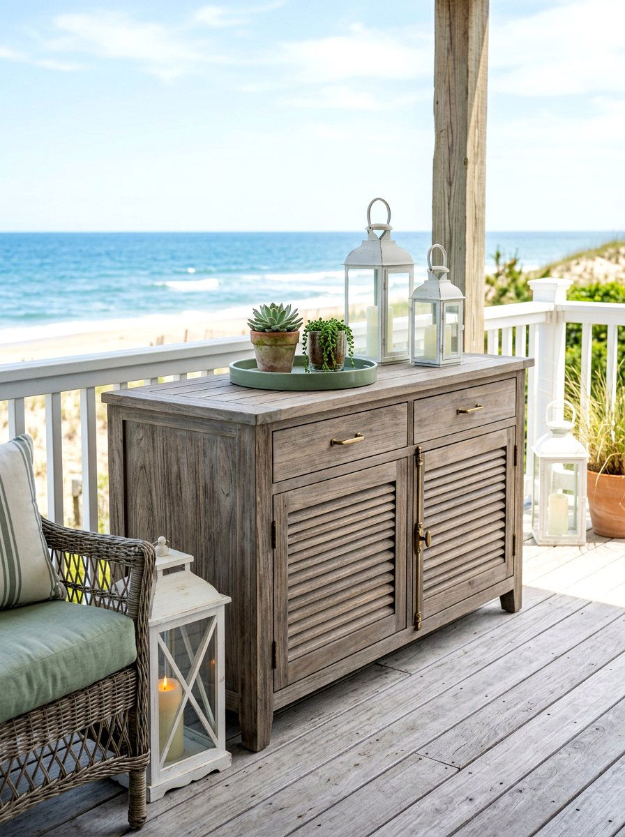 Grey Teak Patio Buffet - 30 outdoor sideboard ideas