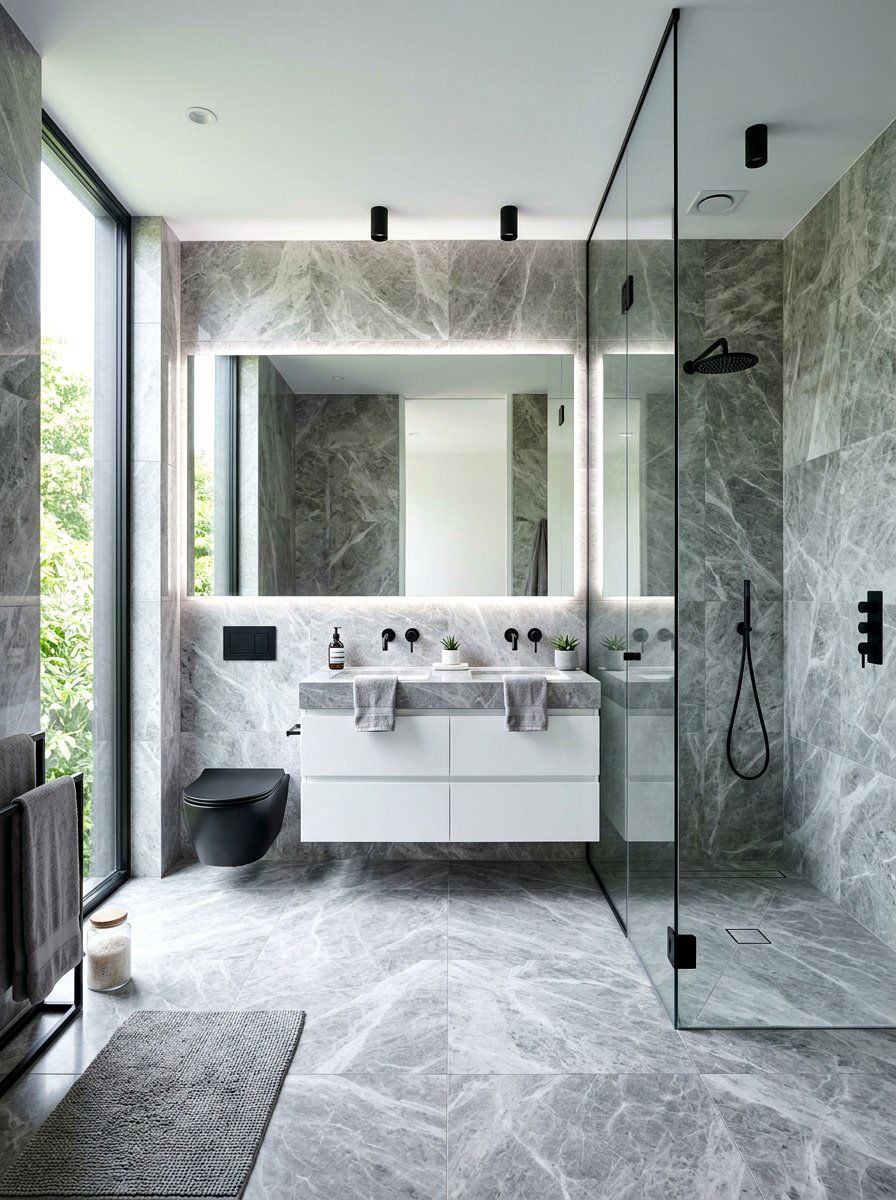 Grey Tundra Marble Bathroom - 30 marble bathroom ideas