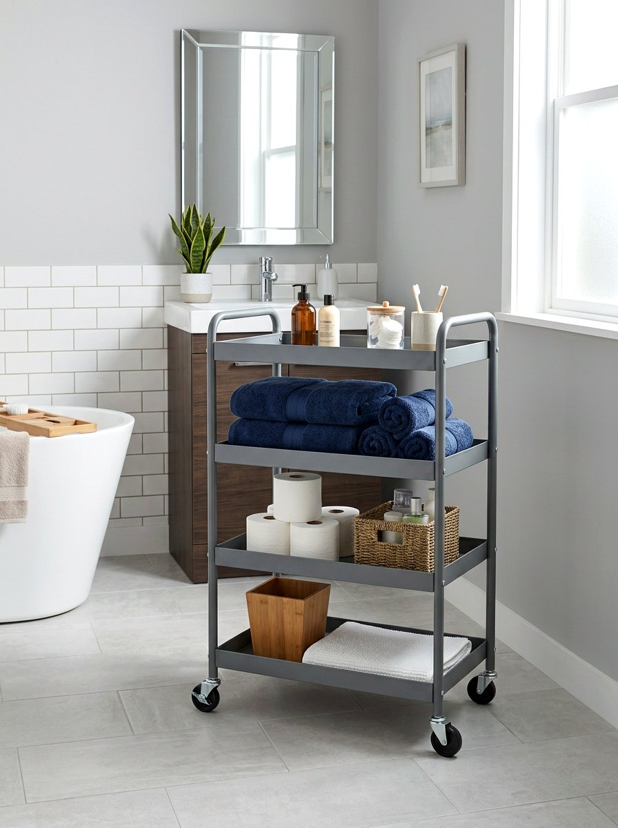 Grey Utility Cart Bathroom - 30 aesthetic bathroom cart ideas