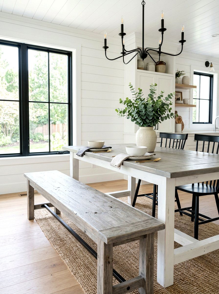 Grey Wash Farmhouse Bench - 30 farmhouse dining bench ideas