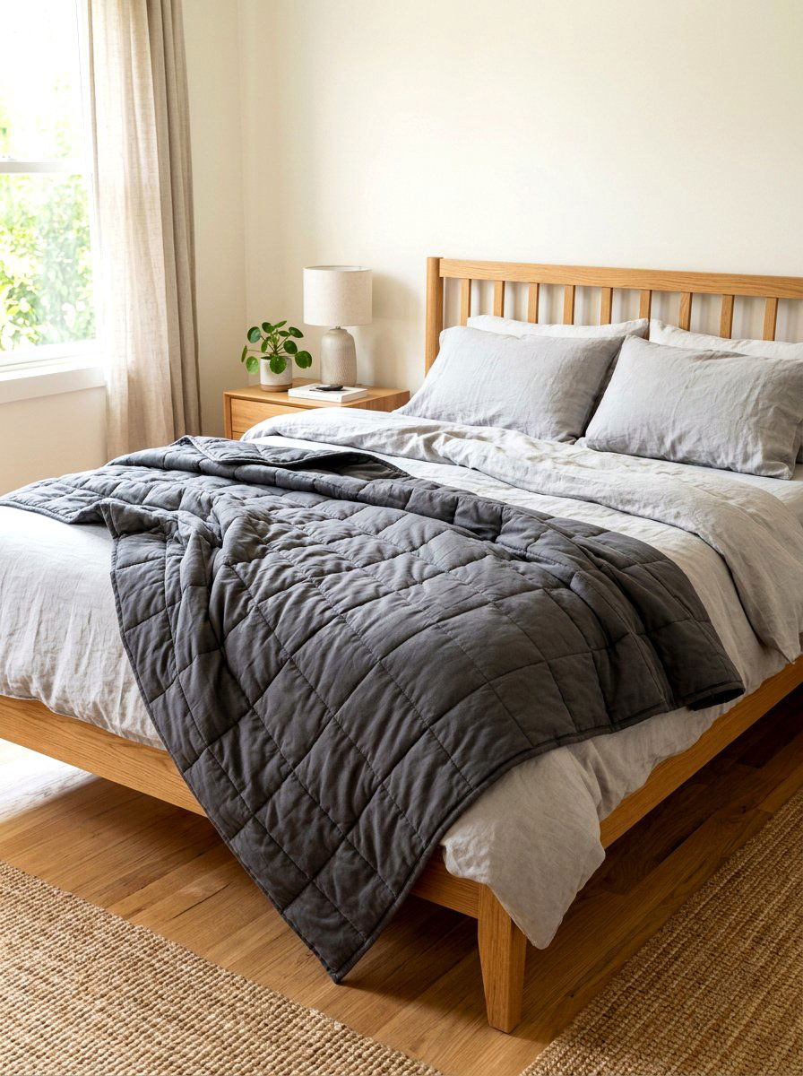 Grey Weighted Throw Blanket - 30 low stimulation bedroom decor ideas