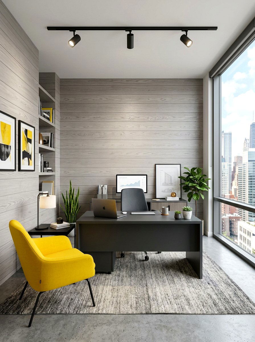 Grey Wood Paneled Office - 30 wood paneled office ideas