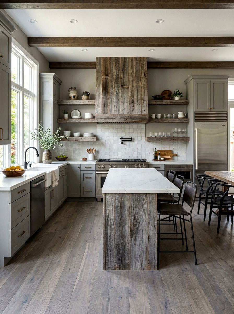 Grey and Weathered Wood Kitchen - 30 stained and painted kitchen ideas