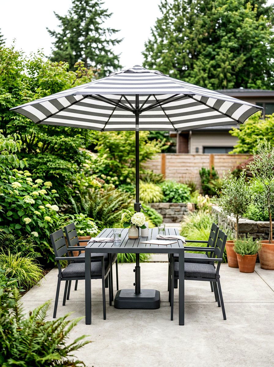 Grey and white striped patio umbrella - 30 striped patio umbrella ideas