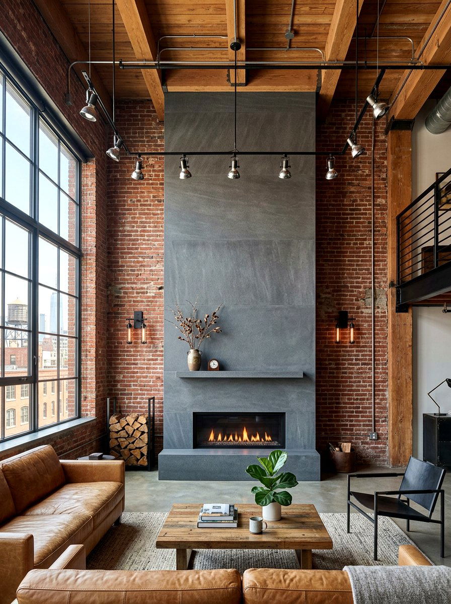 Grey basalt fireplace - 30 stone fireplace ideas