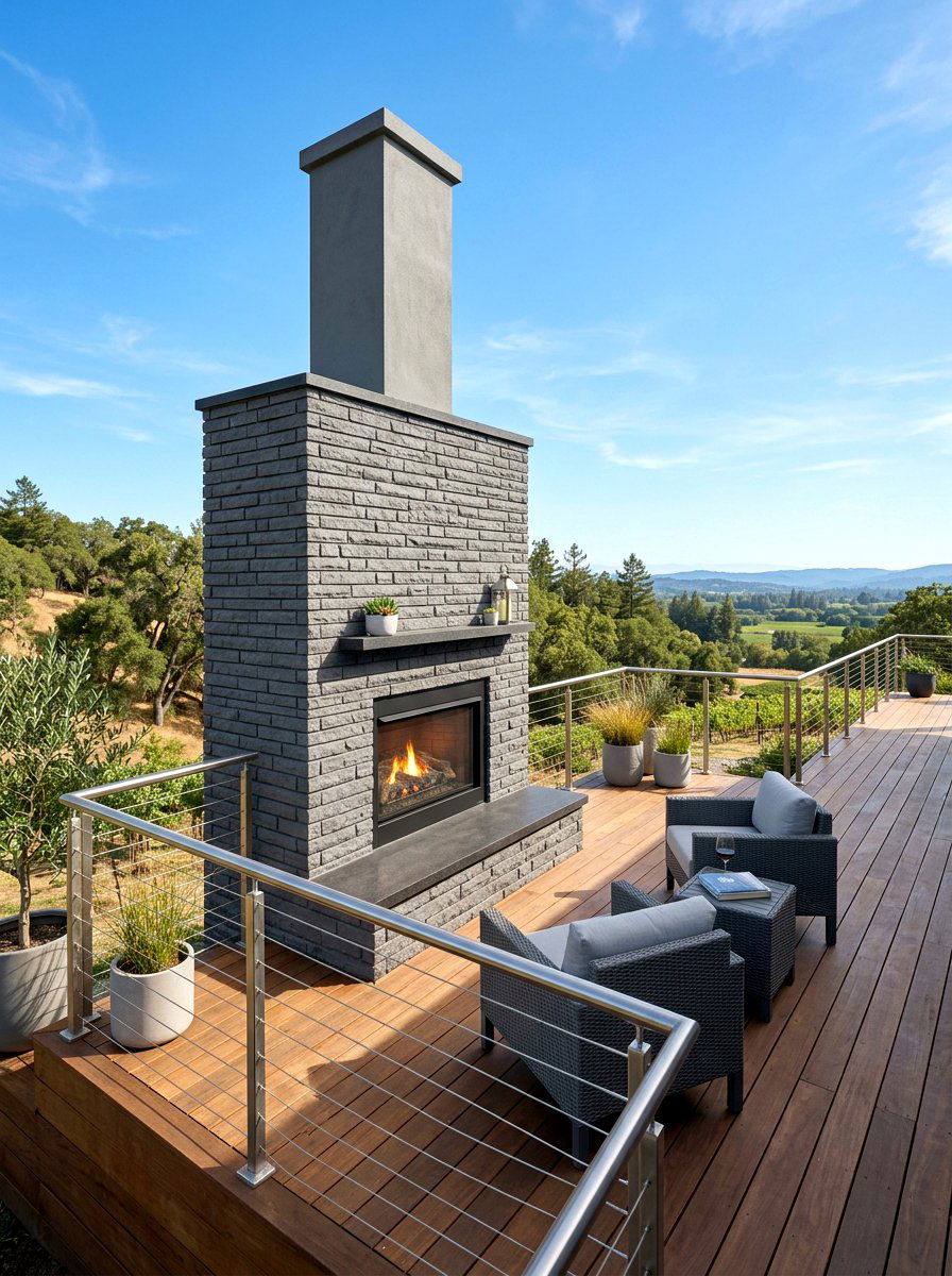 Grey brick fireplace modern deck - 30 brick outdoor fireplace ideas