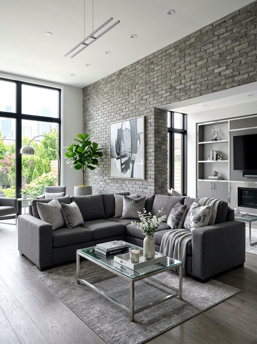Grey brick living room wall - 30 exposed brick living room ideas