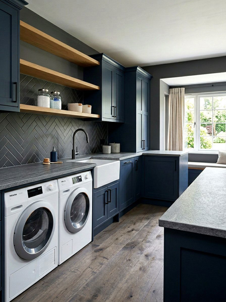 Grey laminate laundry counter - 30 countertop over washer dryer ideas
