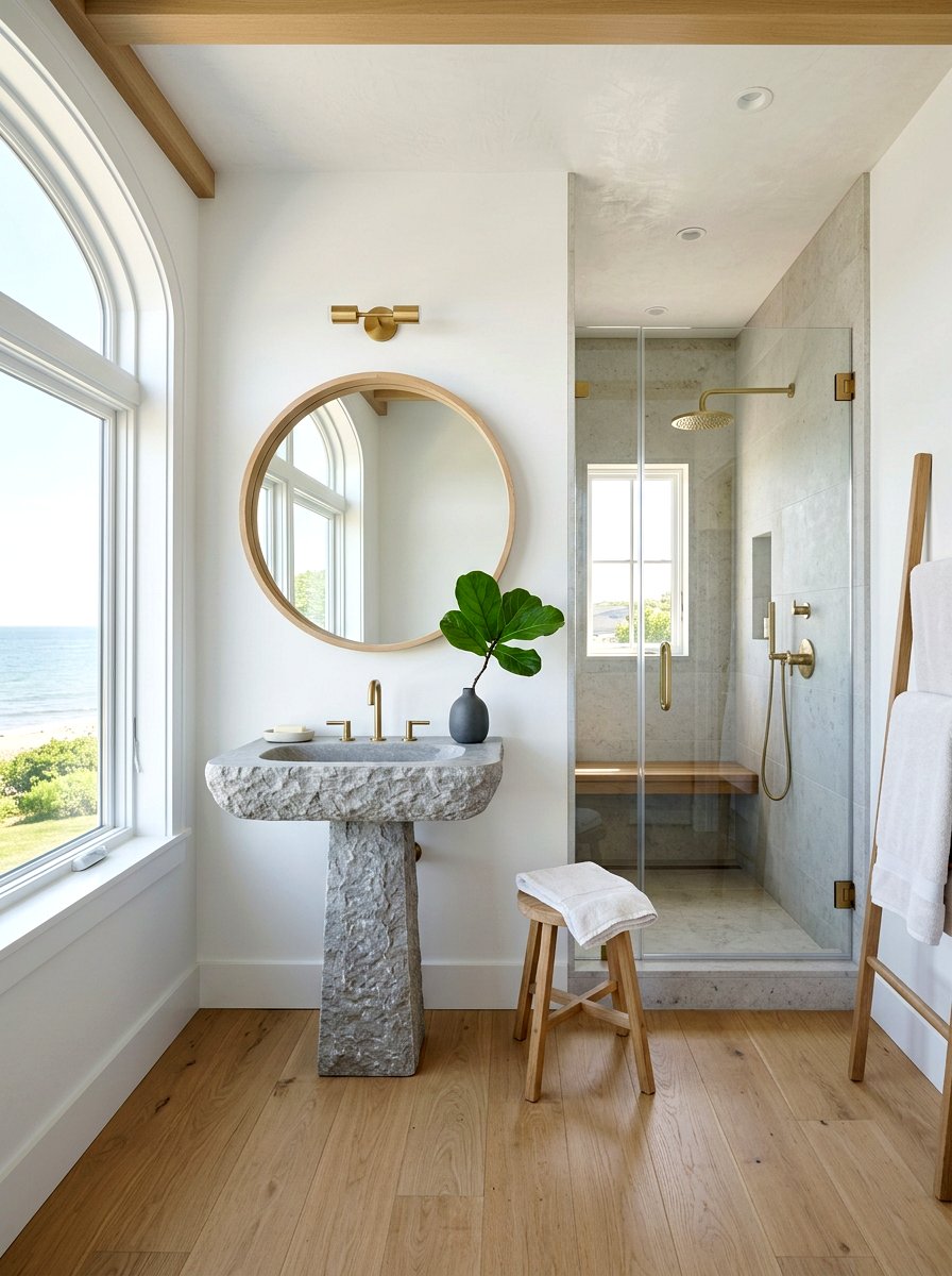 Grey limestone pedestal sink - 30 statement stone sink ideas
