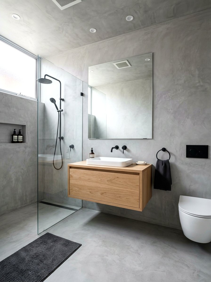 Grey microcement bathroom - 30 microcement bathroom ideas