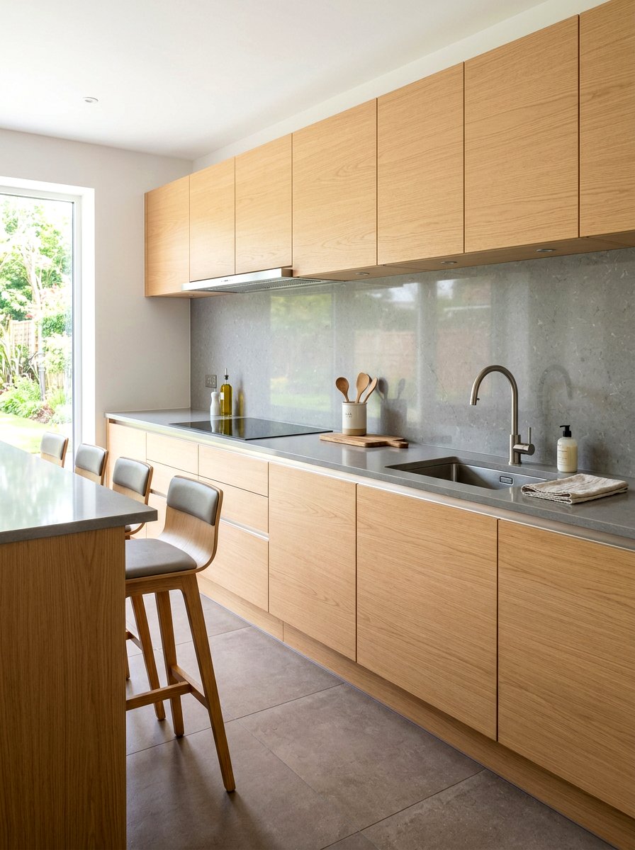 Grey quartz slab backsplash - 30 slab backsplash ideas