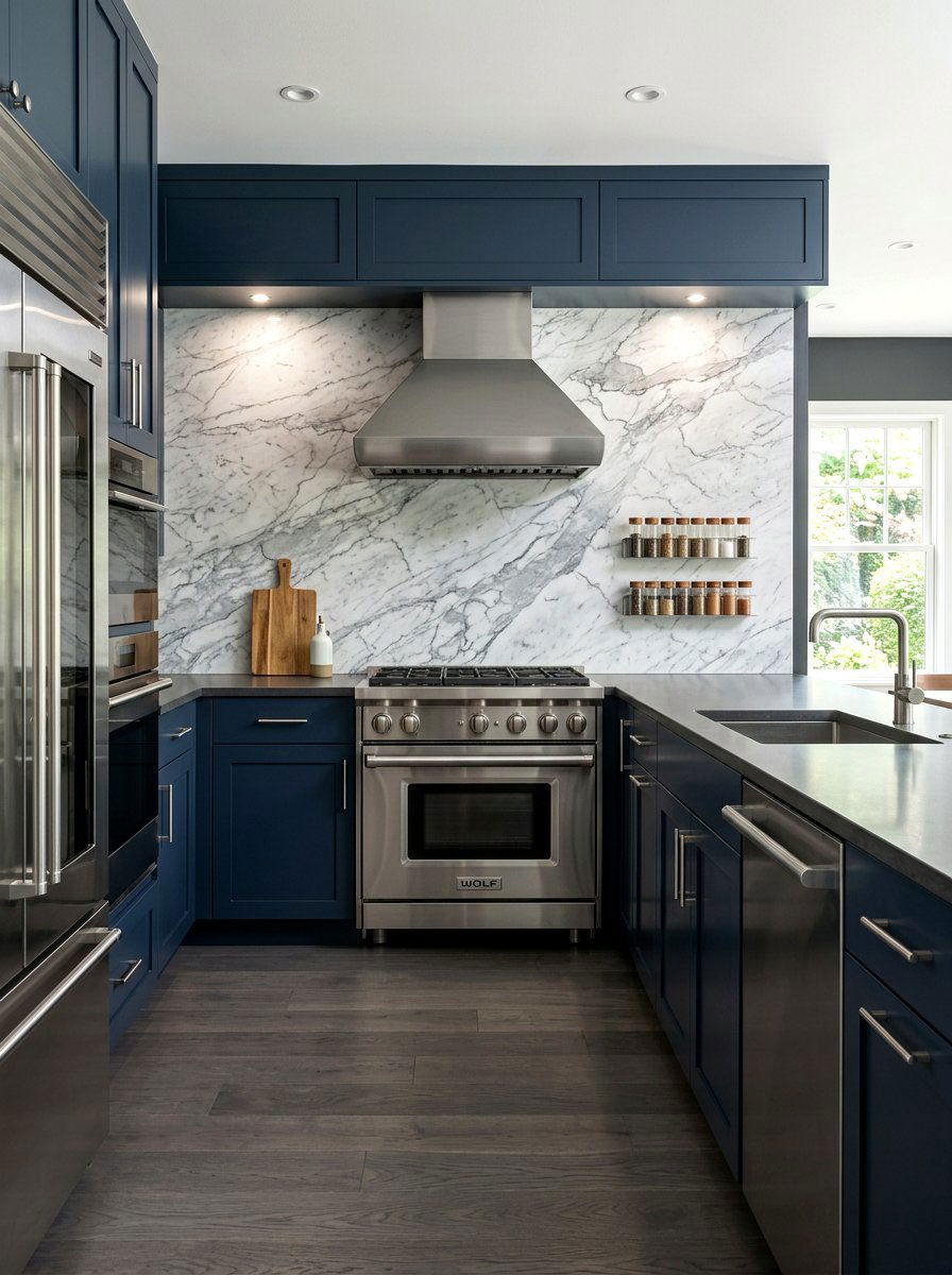 Grey veined marble backsplash - 30 slab stone backsplash ideas