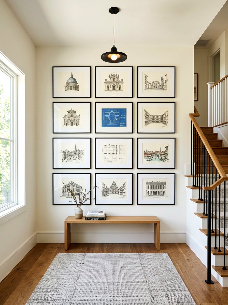 Grid Layout Picture Wall - 30 stair landing gallery ideas