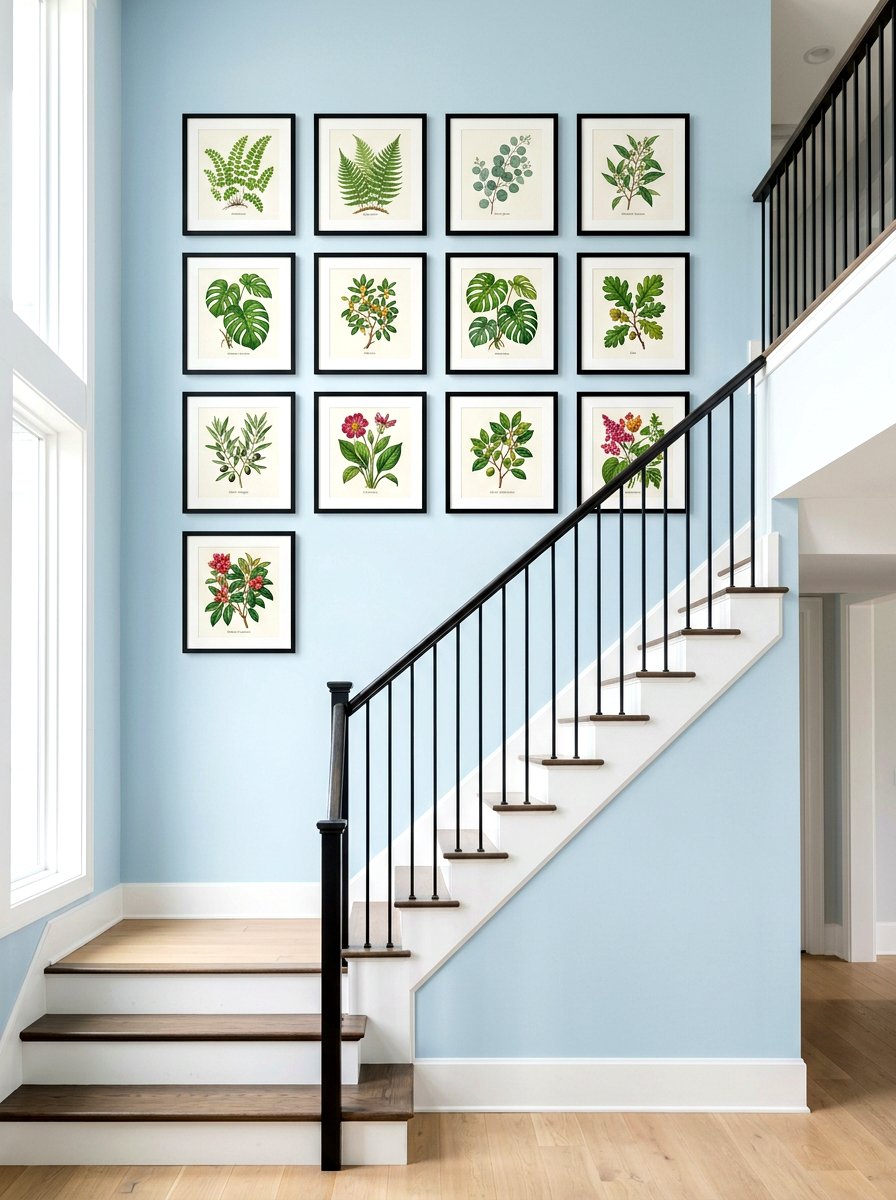 Grid Layout Staircase Wall - 30 stair gallery wall ideas