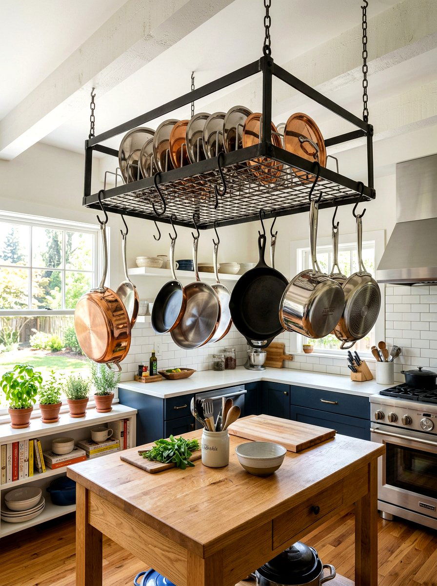 Grid Pot Rack - 30 ceiling pot rack ideas