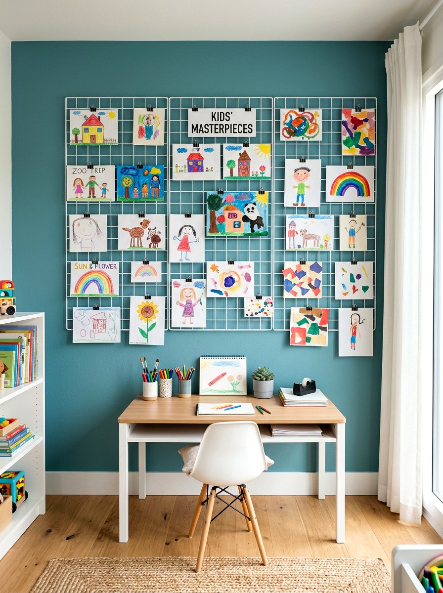 Grid Wall For Kids Masterpieces - 30 kids art display ideas