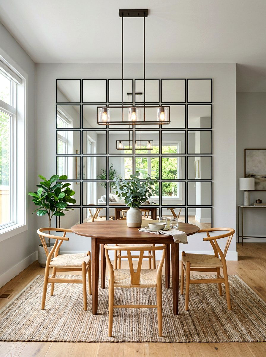 Grid Wall Mirror Dining Area - 30 mirror wall small room ideas