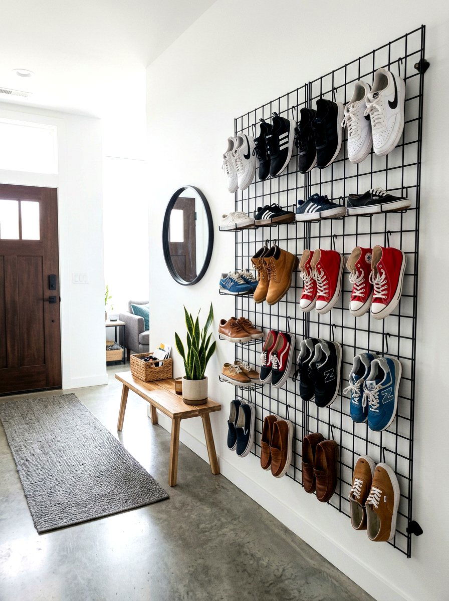 Grid Wall Shoe Display - 30 shoe wall storage ideas