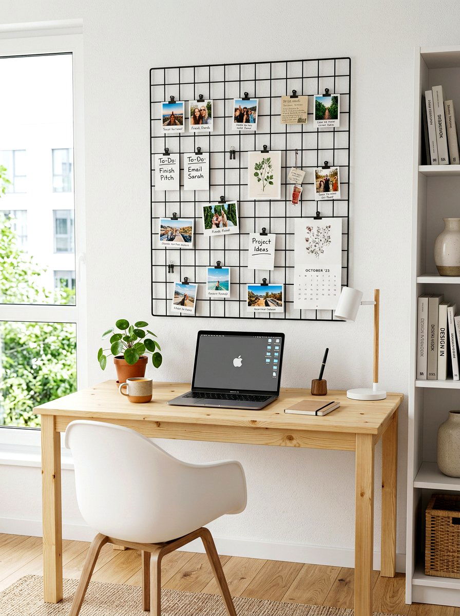 Grid Wire Memo Board - 30 home office wall ideas