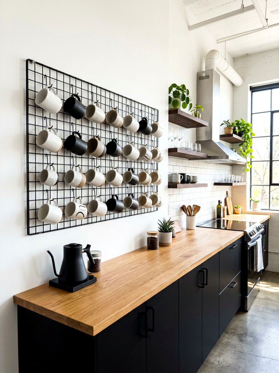 Grid Wire Mug Organizer - 30 coffee mug organizer ideas