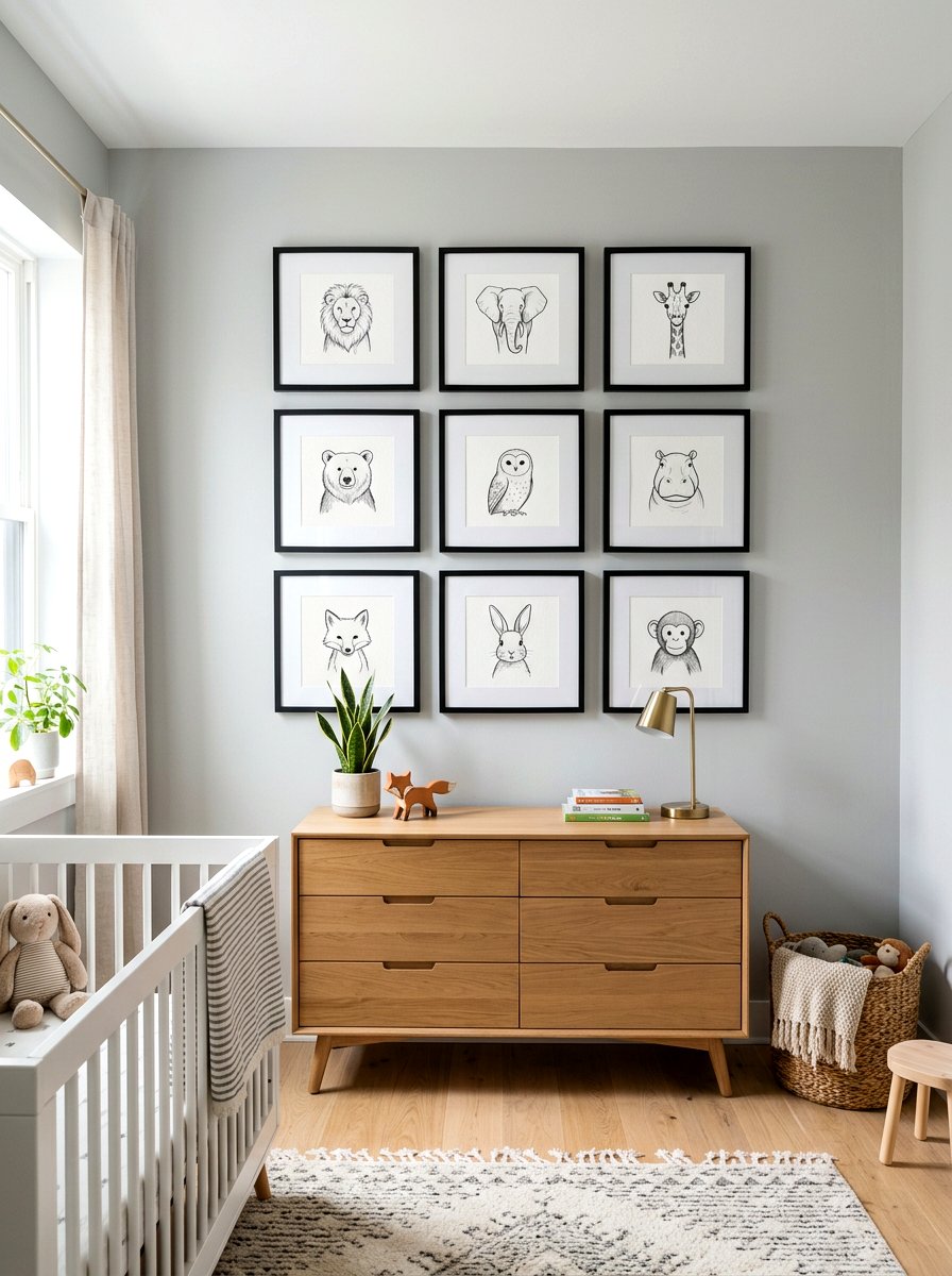 Grid frame wall - 30 art wall kids room ideas