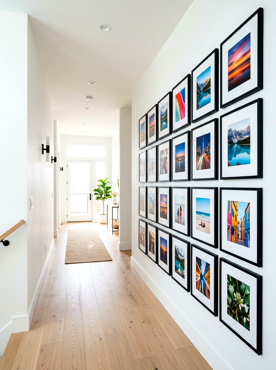 Grid photo wall - 30 long wall decor ideas