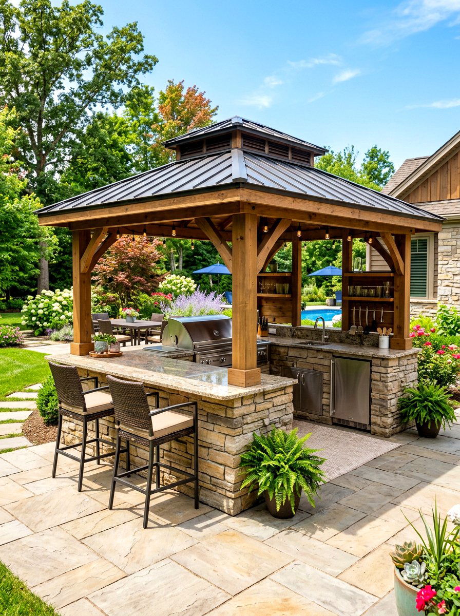 Grill station gazebo - 30 garden gazebo ideas