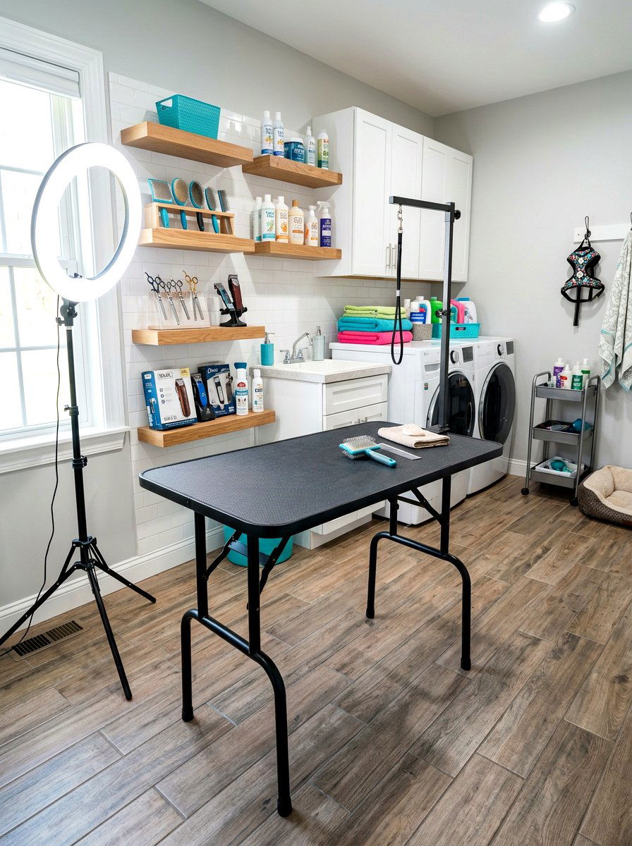 Grooming table setup - 30 pet laundry room ideas