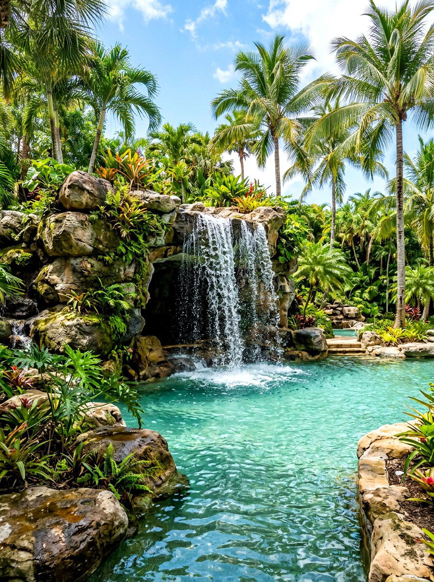Grotto Waterfall Feature - 30 water feature landscaping ideas