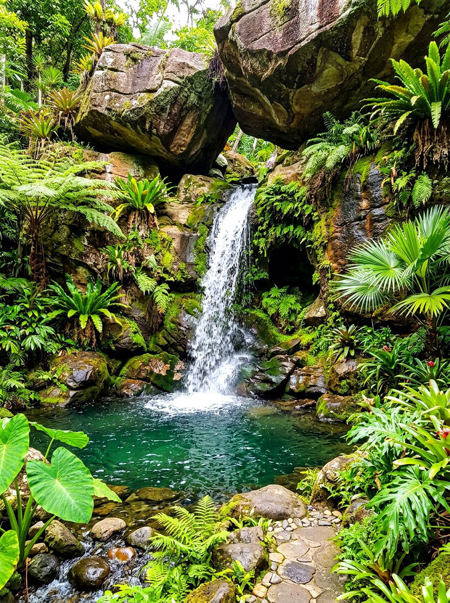 Grotto style waterfall - 30 front yard water feature ideas
