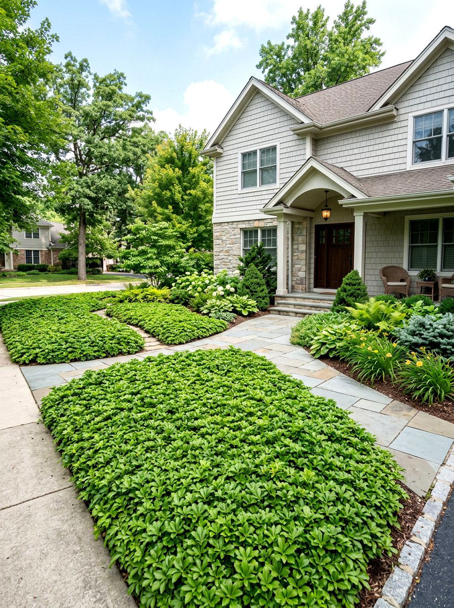 Ground Cover Bed - 30 asymmetrical front yard landscaping ideas