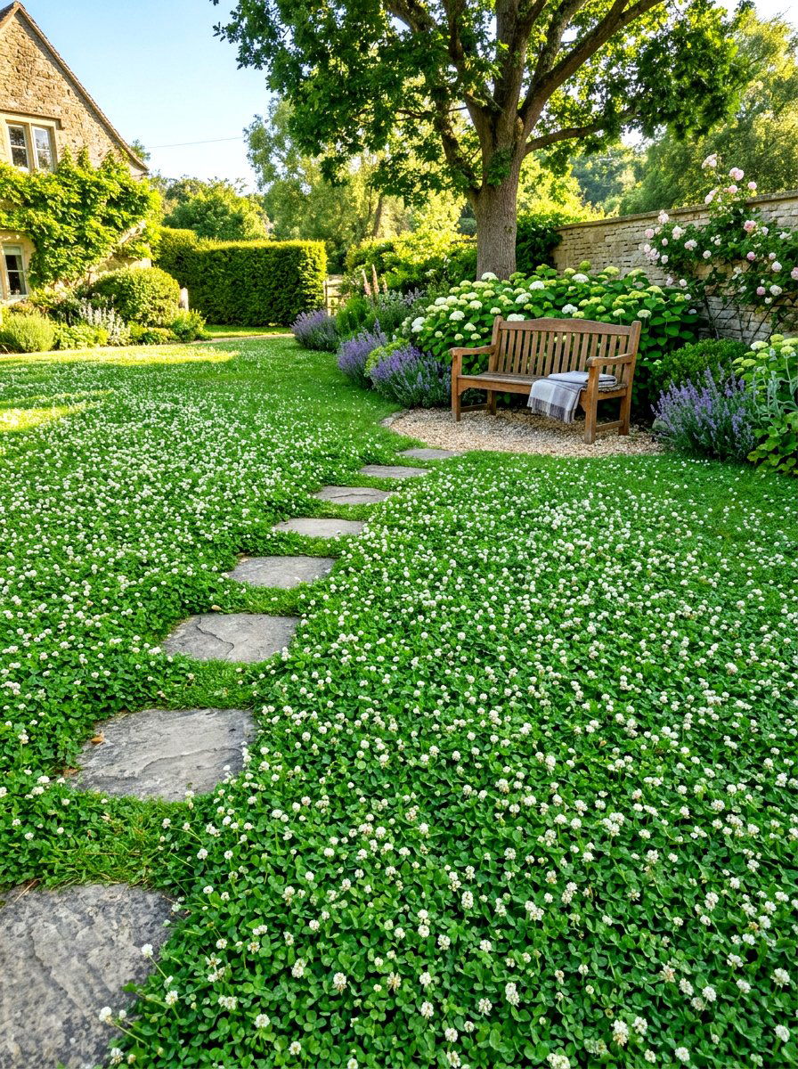 Ground Cover Clover Lawn - 30 rewilded backyard ideas