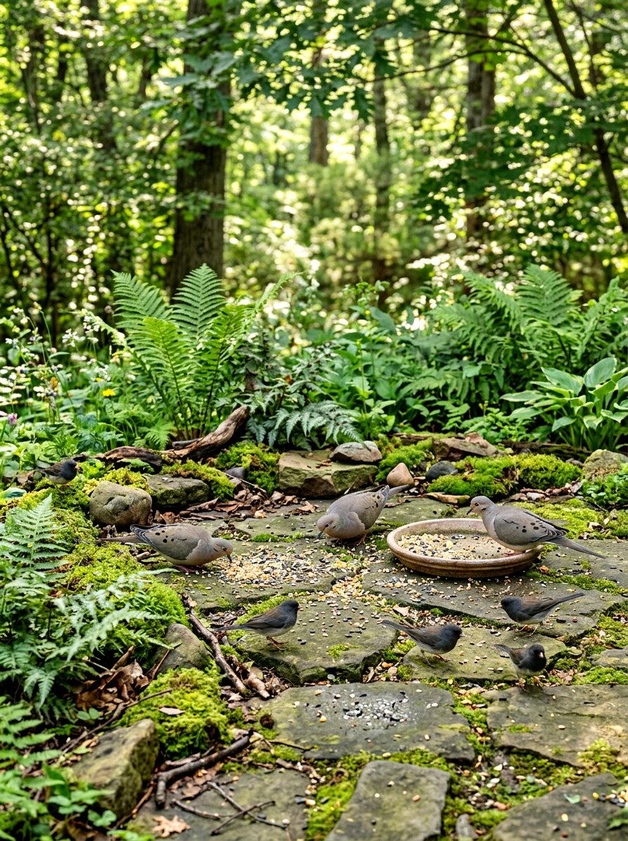 Ground Feeding Area - 30 bird friendly backyard ideas