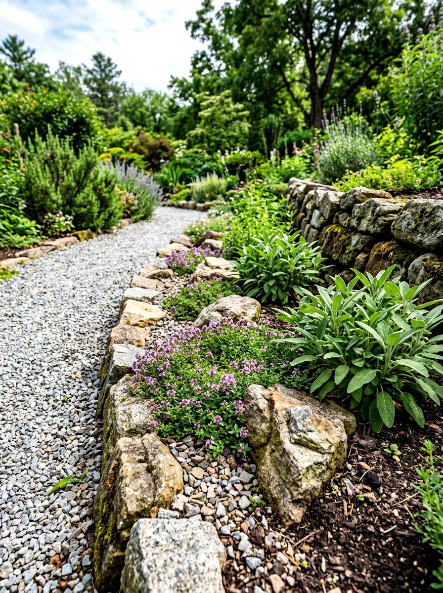 Ground level stone border - 30 backyard herb garden ideas