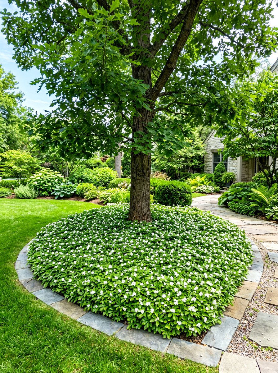 Groundcover Tree Bed - 30 tree ring flower bed ideas