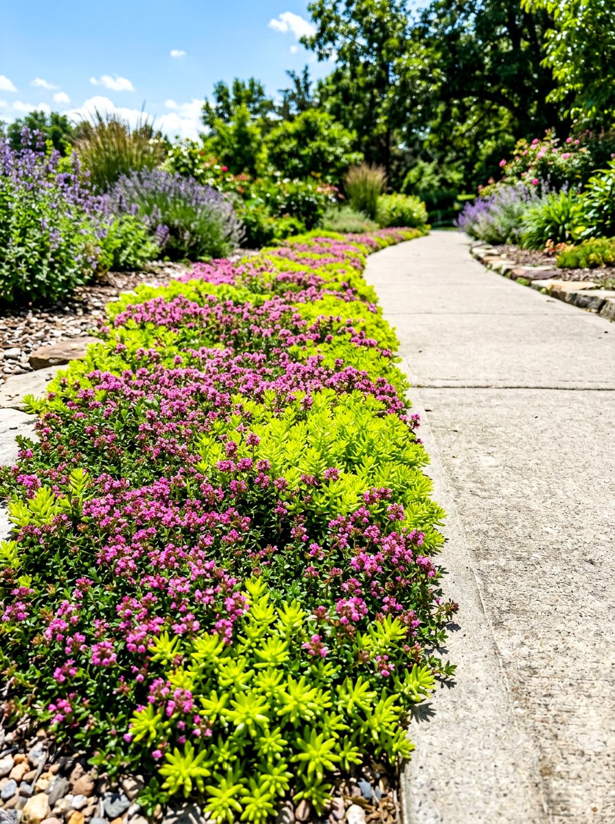 Groundcover plant sidewalk border - 30 curbside planting strip ideas