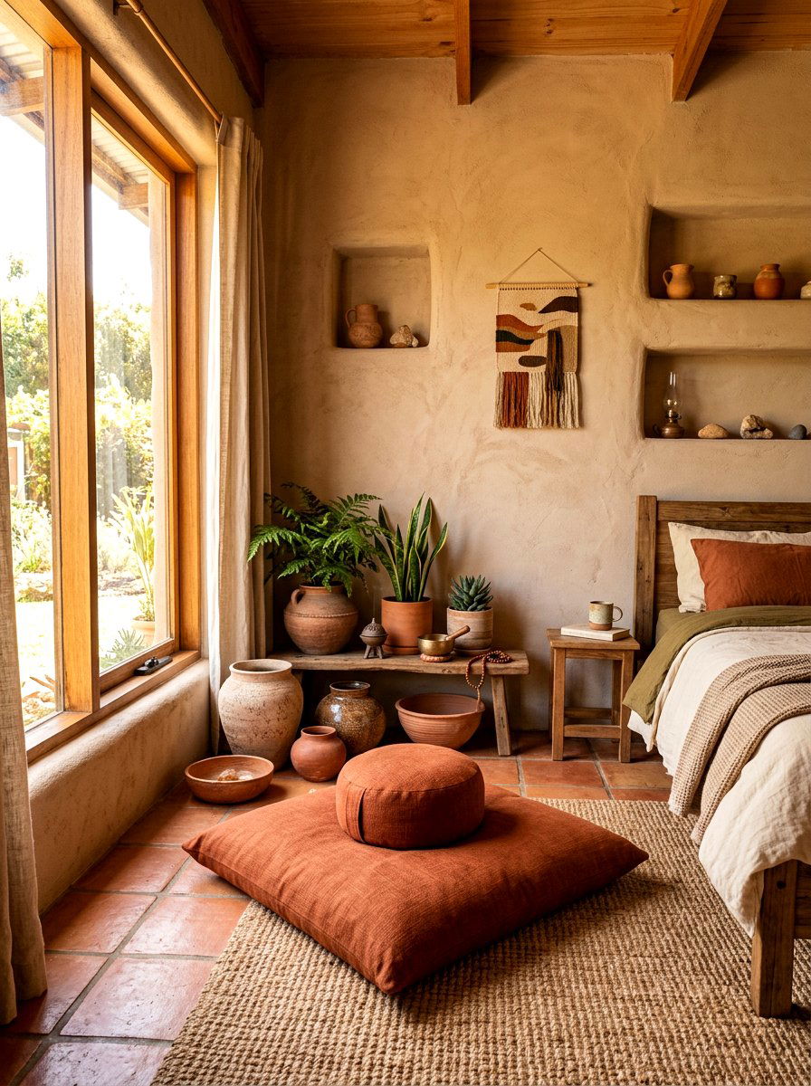 Grounded clay meditation corner bedroom - 30 meditation corner bedroom ideas