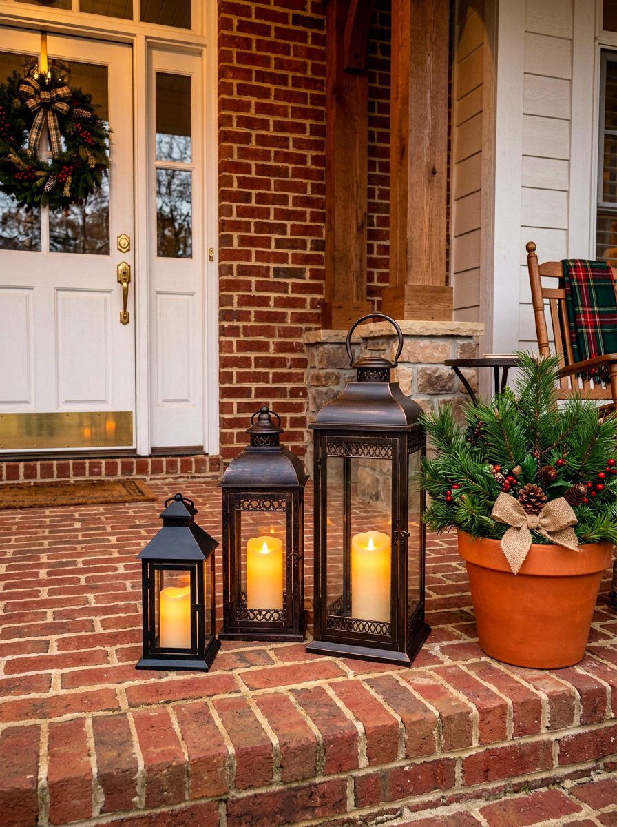 Grouped Floor Lanterns Of Different Sizes - 30 winter porch lantern ideas