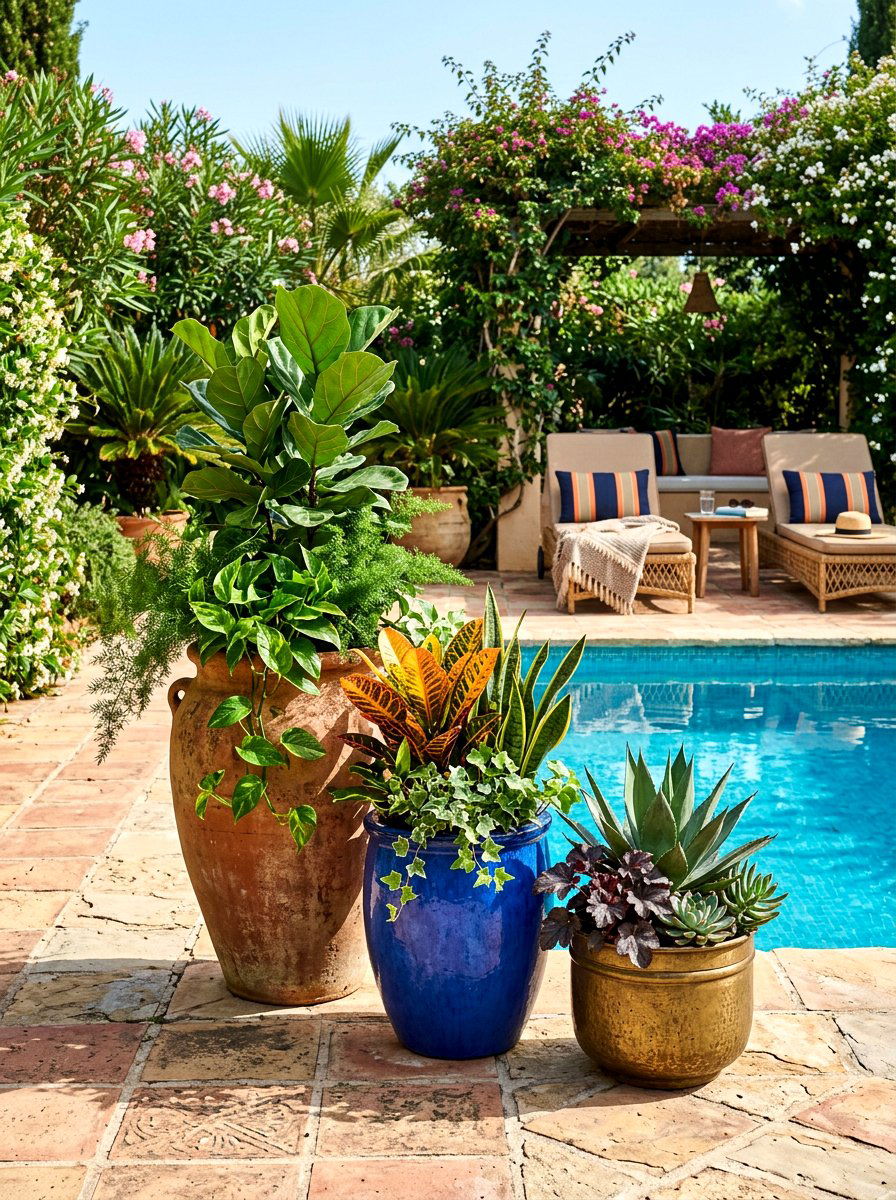 Grouped Pot Arrangement - 30 poolside planters ideas