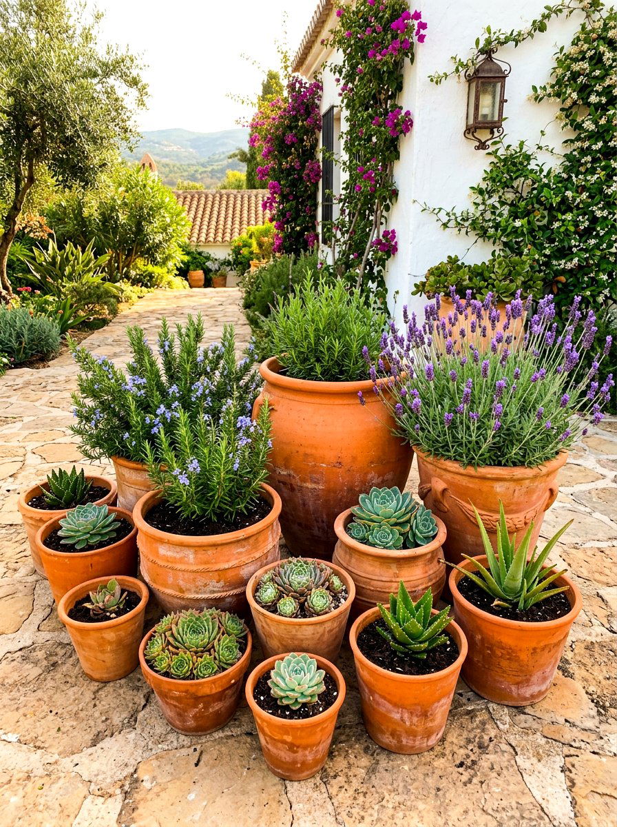 Grouped Terracotta Pot Arrangement - 30 porch planter arrangement ideas